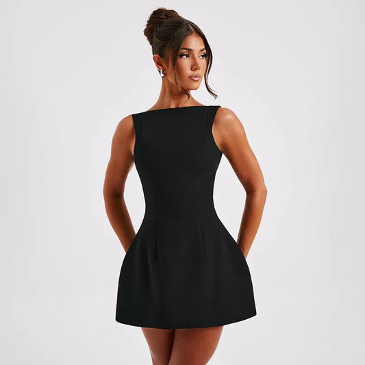 WAIST BACKLESS MINI DRESS